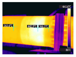 Figure 7: Infrared thermography picture of burning zone, with 13mm ISOMAG insulation, after 28 months of operation.