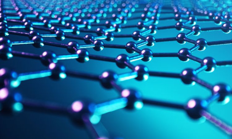 Computer-generated impression of graphene, a 2D lattice of carbon atoms connected with sp2 bonds.