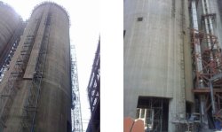 L&T's Mast Climbing System for silo post tensioning (right) has efficiency advantages over the traditional practices (left).