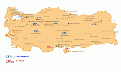 Figure 2: CTP's presence in Turkey (Blue = Completed, Red = Ongoing).