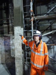Damian Marsden, the plant’s Engineering Development Manager, stands next to a beam inside the plant. The high water mark is clearly visible, some 80 - 90cm above his head.