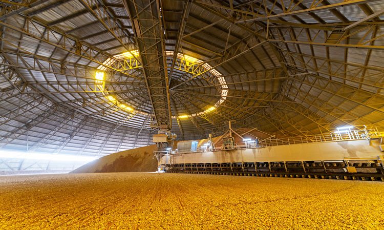 Inside one of the plant’s FLSmidth circular storage domes.