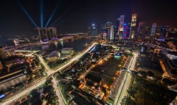 The Singapore skyline during the city state's now well-established FIA Formula 1 Grand Prix.