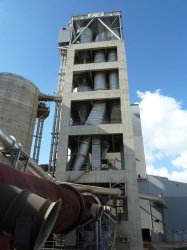 The new KHD preheater with calciner and partial view of the kiln at Akmenes Cementas.