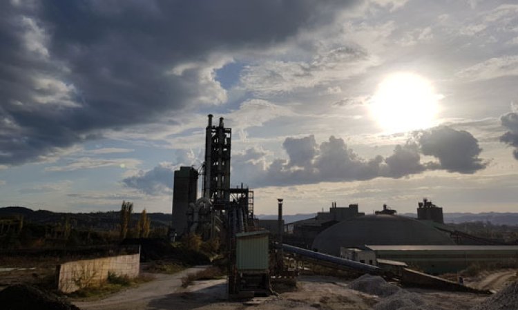 The Fushë Krujë Cement Factory, showing the ‘new’ plant’s five-stage preheater tower (left) and the fuel storage dome on the right.