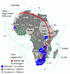 Figure 2: Estimated seaborne cement and clinker trade flows in Africa 2015 (Mt).
