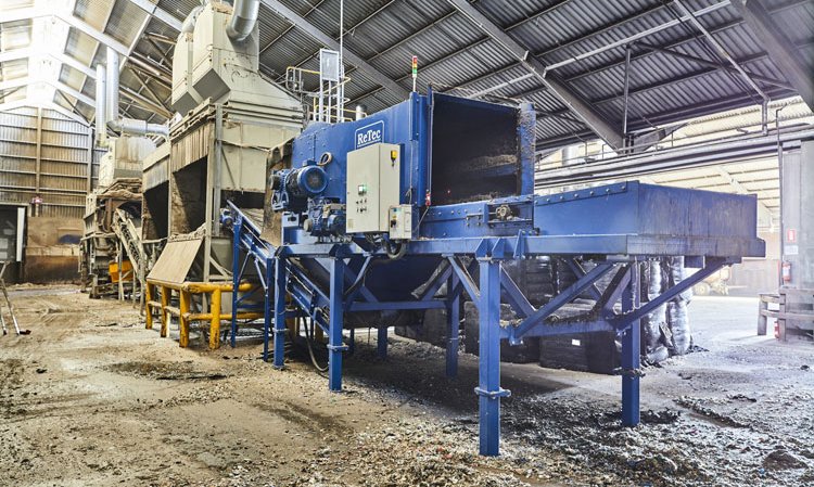 View of the ReTec bale-opener at Aalborg Portland in Denmark.