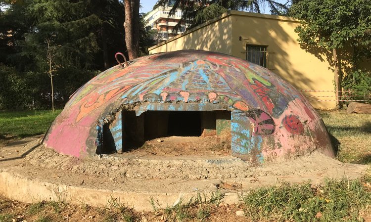 One of Albania’s 173,000 bunkers, seen in a park in the capital, Tirana.