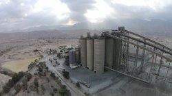 Aerial view of the plant's cement silos.