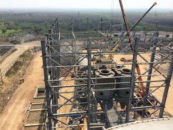 Consolidated General Minerals is constructing a cement grinding plant in Beira, Mozambique. This photograph shows the mill, with cyclones and separators, in August 2014.