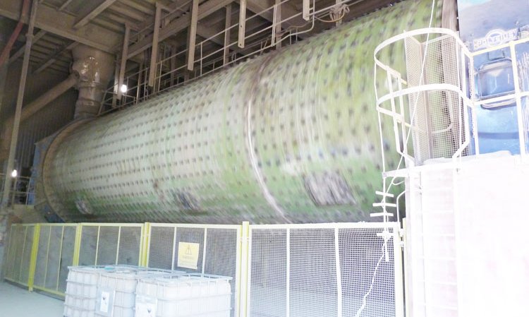 One of the plant’s two Polysius cement ball mills.