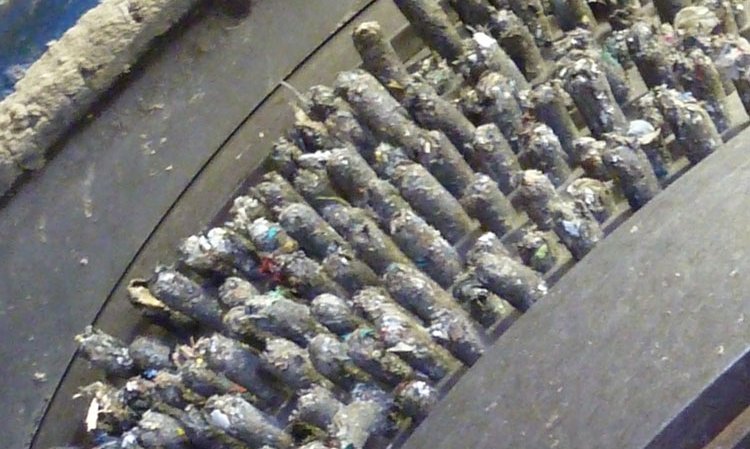  The dried material is forced through holes in a die and cut to the chosen length.