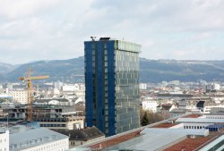 Figure 17: The Power Tower in Linz, Upper Austria, is Energie AG's headquarters, upon which construction was completed in 2009. The 19-storey office complex has an electricity generation capacity of 42,000KWh, which minimises its external energy consumption by approximately 50% of that required by a building that consists of traditional construction materials.