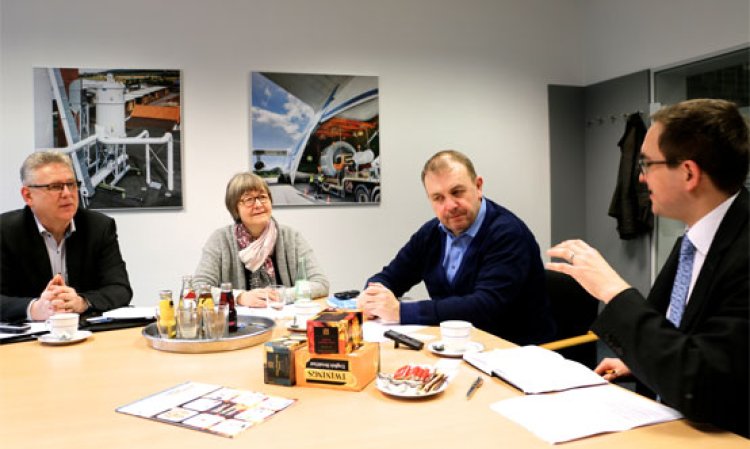 From left to right - Thomas Gandt (Managing Director), Inge Teich (Marketing Manager), Peter Herrmann (Sales Manager) and Peter Edwards (Global Cement) in discussion at Venti Oelde's headquarters.