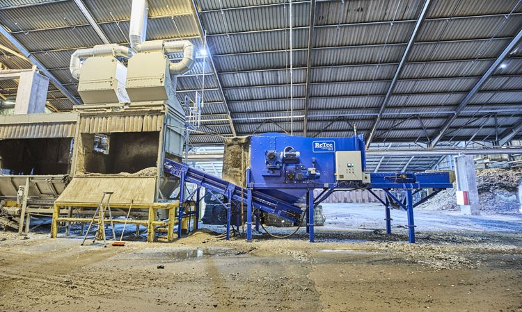 View of the ReTec bale-opener at Aalborg Portland in Denmark.