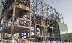 Steelwork for a cement loading station under construction by SK Imperial at HeidelbergCement's Tula Cement plant.