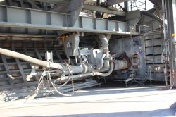 The FLSmidth DuoFlex burner at the plant - also seen is part of the FLS CrossBar cooler.