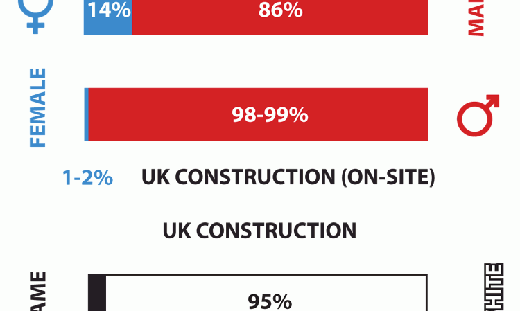 Figure 1: There is a huge lack of diversity in the UK construction sector, with females and black, Asian and minority ethnic (BAME) workers massively under-represented. Source: Chartered Institute of Building.