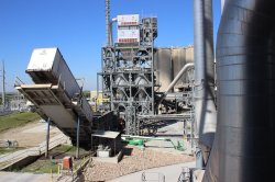Tyre receiving station, with trailer tipper in action.