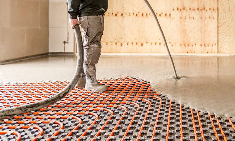 Screed pour of Ecocem's Eco2Floor self-levelling screed product.