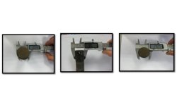 Three images showing use of a micrometer in assessing pins from the old drag chain system