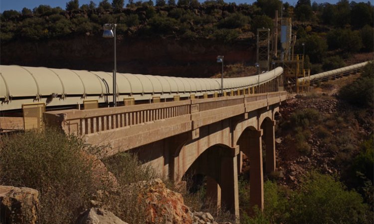 Limestone is conveyed from the quarry to the plant over the Hell Canyon.
