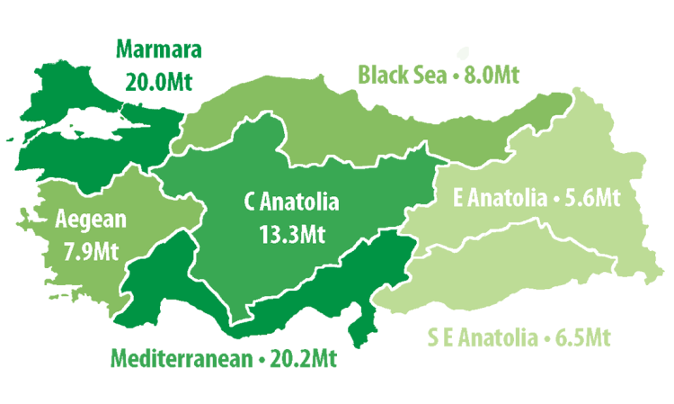 Regional cement production in 2023. Source: Türkçimento.