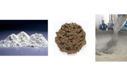 Figure 1: Cement (left) (4), mortar (centre) (5) and concrete (right) (6).