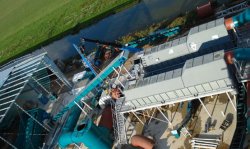 Bird's-eye view of the Topell Energy site, with twin WB-T's (grey) running left to right.