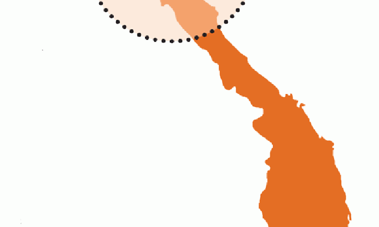 Map of Vietnam, showing location of Song Lam Cement and an approximate 200km radius for dispatches by truck.