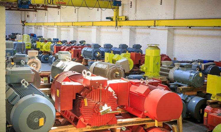 A partial view of Menzel's extensive warehouse of off-the-shelf motors.