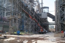 Work being undertaken to install the new Sinoma waste heat recovery system in October 2012.