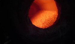Clinker substitute being produced in a kiln.