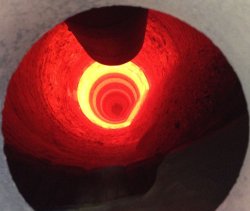 Figure 10: Visual camera image of the inside of the lime kiln 20 minutes after flame off. The areas that are insulated with ISOMAG insulation can clearly be seen to retain more heat than adjacent areas.