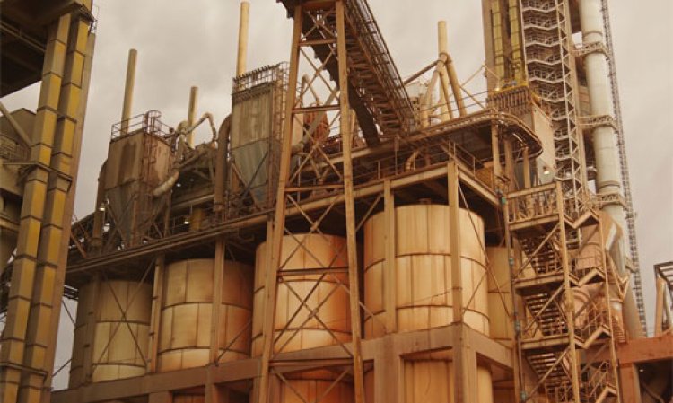 Steel silos for raw and in-process materials.