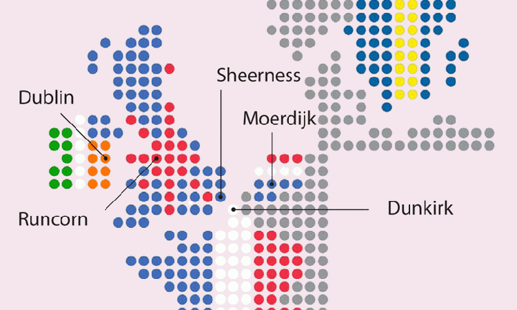 Ecocem's grinding plants and terminals in Europe.