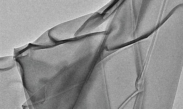 Scanning electron microscope image of single layer 'pristine' graphene, at different scales.