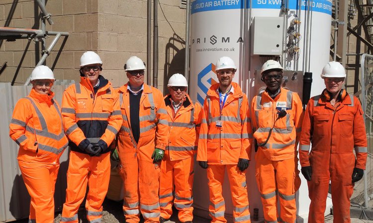 The installation team. Left to right: Jo Branch (Marketing Manager, Innovatium), Brian Jack (Executive Chairman, Innovatium), Simon Branch (CEO, Innovatium), Steve Brownless (Operations Manager, Innovatium), Luke Olly (Energy & Environmental Manager, Aggregate Industries), Olusegun Odeniyi (Operations & Maintenance Manager, Aggregate Industries) and Adrian Alford (CTO, Innovatium). Photo: Louis Peake,  Aggregate Industries.