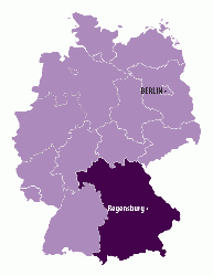 Location of Regensburg in the state of Bavaria, Germany.